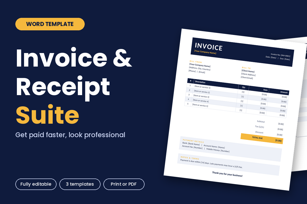 Invoice & Receipt Suite: Professional Word Templates
